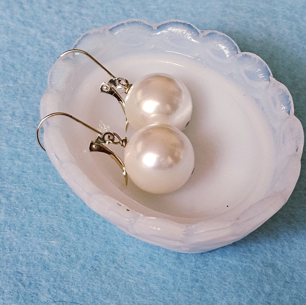 VTG Honora Pearls 14k Solid Gold White Cultured Freshwater Shell Pearl Earrings